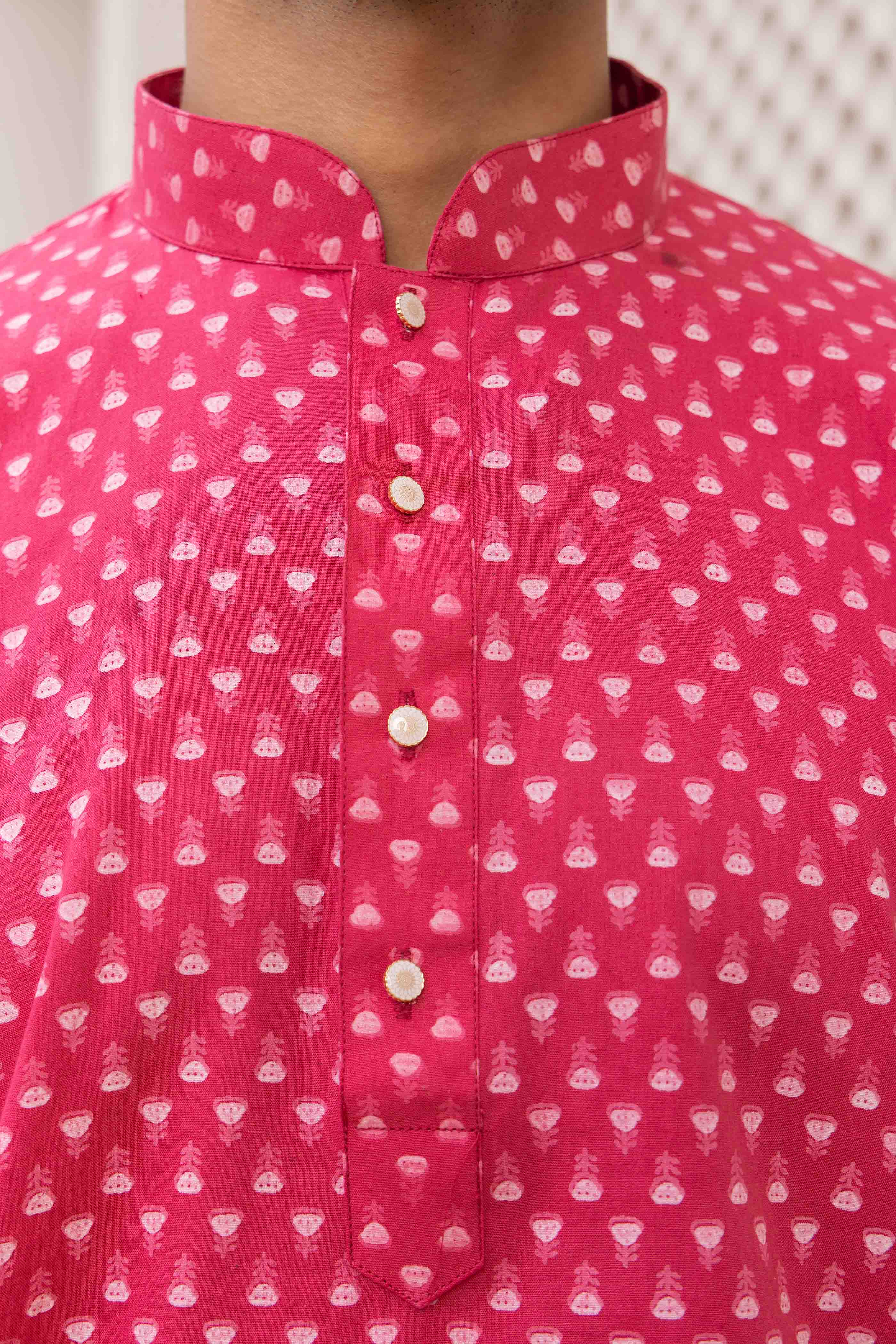 Pink Block Print Cotton Short Kurta